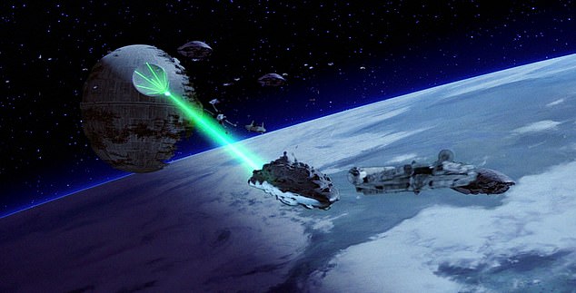 While it won't be strong enough to blow up a planet like in Star Wars (pictured), the weapon can use its microwave beams to disable enemy satellites, disrupting communications and navigation.