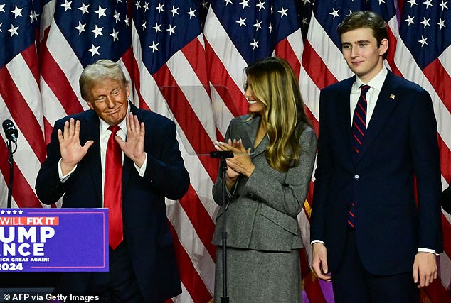 The Republicans have also won the House, the Senate and Congress and Trump is on the verge of winning the popular vote (photo Trump with wife Melania and son Baron)