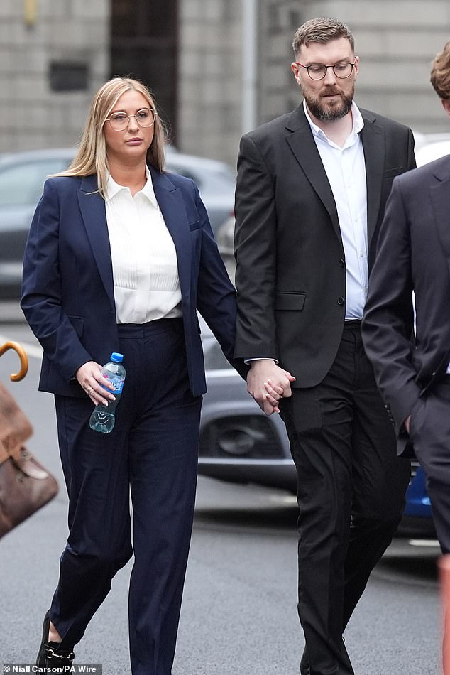 Nikita Ni Laimhin (left) outside the High Court in Dublin on Tuesday, where Mixed Martial Arts fighter Conor McGregor appears for a personal injury case against him