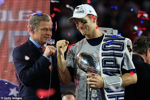 Dan Patrick interviews Tom Brady after the Patriots' Super Bowl XLIX victory in February 2015