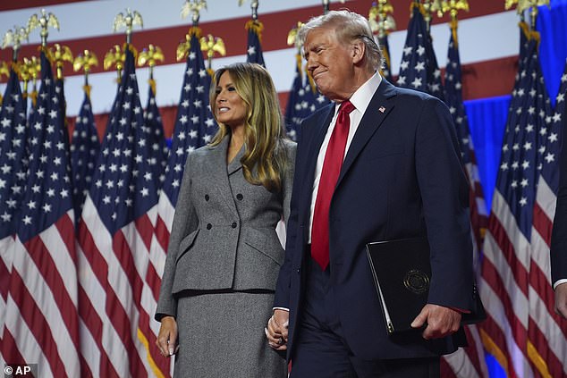 It came after he was criticized for failing to declare his allegiance in the presidential race. Pictured: Trump and his wife Melania at an election night watch party in Palm Beach, Florida