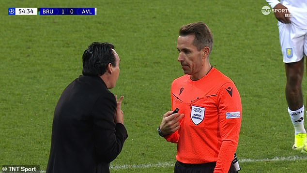 Unai Emery protested to referee Tobias Stieler, but to no avail as Villa conceded a penalty