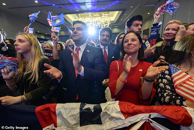 Republicans applaud at an election night watch party in Pittsburgh, Pennsylvania