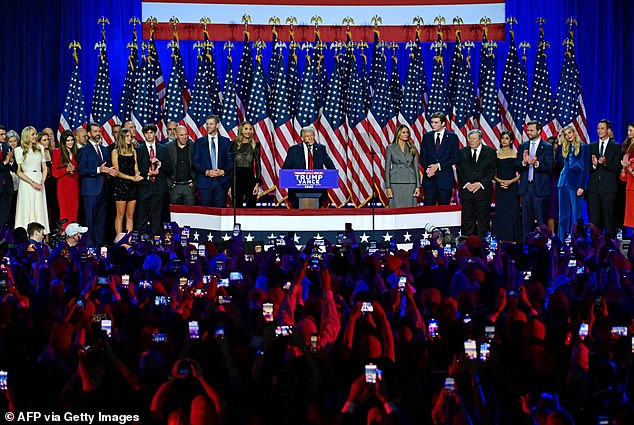 “We're winning now in Michigan,” Trump said during his victory speech before the race was called