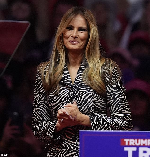 Mrs. Trump, pictured last week at her husband's rally at Madison Square Garden, had noticeably fuller cheeks and deeper nasolabial folds compared to her appearance on Tuesday