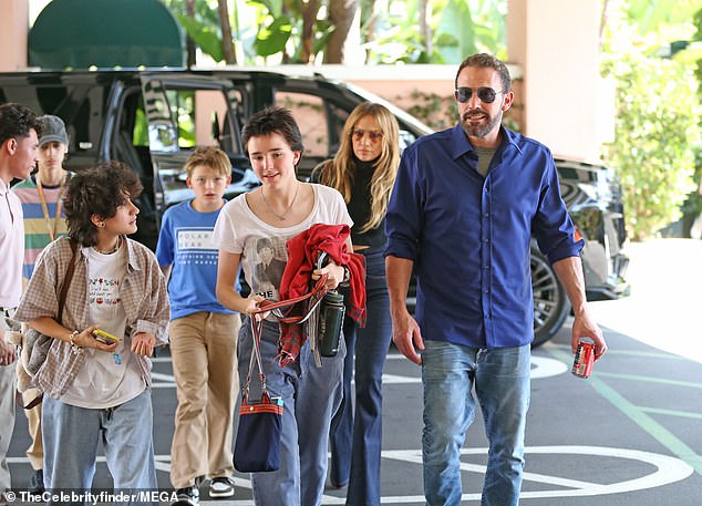 The blended family was spotted having lunch after filing for divorce in September