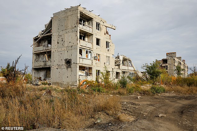 Residential buildings, damaged during the conflict between Russia and Ukraine, are seen in a village of Pisky in Donetsk region, Russian-controlled Ukraine, November 1, 2024