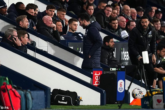 West Brom manager Carlos Corberan was sent off for a similar offense earlier this year