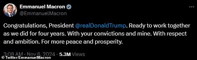 He said he was “ready to work together, as we have done for four years.” With your beliefs and mine. With respect and ambition for more peace and prosperity'