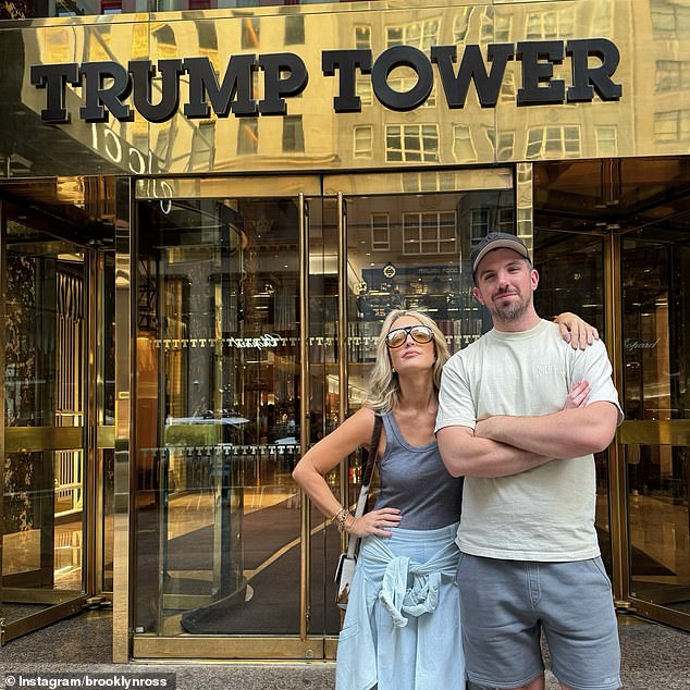 The Kyle and Jackie O Show radio hosts are longtime Trump supporters and sparked outrage among some listeners in September by posing outside Trump Tower in New York. Pictured: Jackie O and news anchor Brooklyn Ross