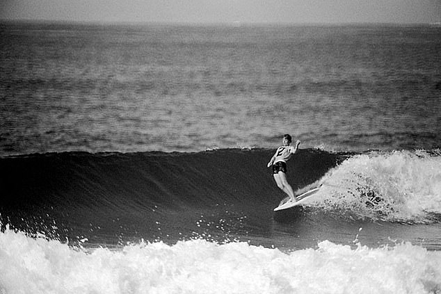 O'Donnell was the women's world surfing champion in 1964 and also won three national surfing titles between 1963 and 1965 (pictured, in action)