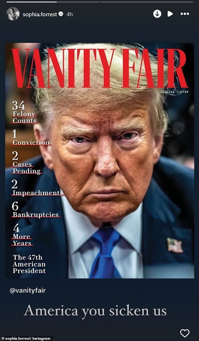 Sophia shared a photo of Vanity Fair's most recent cover on their Instagram, which details his legal troubles