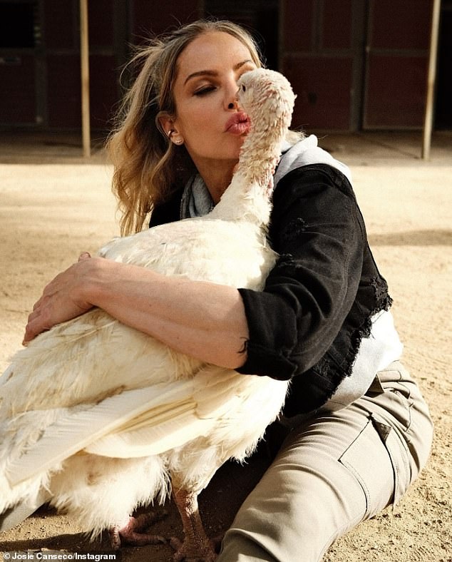 Her mother was also humorously depicted giving an air kiss to a turkey