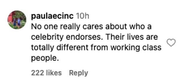 However, others commented that celebrity endorsements are irrelevant: “No one really cares who a celebrity endorses. Their lives are completely different from those of working class people