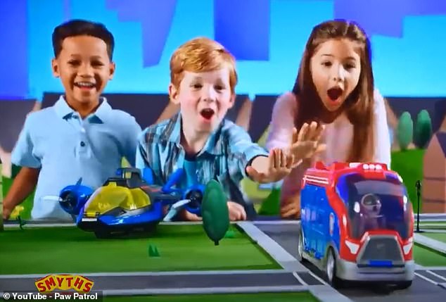 Researchers claim that the sounds used in many toy commercials influence the way children perceive masculinity and femininity. Pictured: The Paw Patrol Mission Cruiser ad