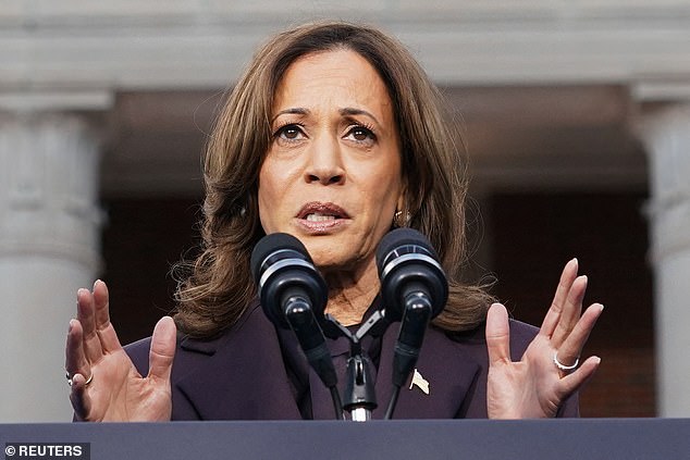 Kamala Harris is seen here delivering remarks while conceding Trump's election at Howard University in Washington DC