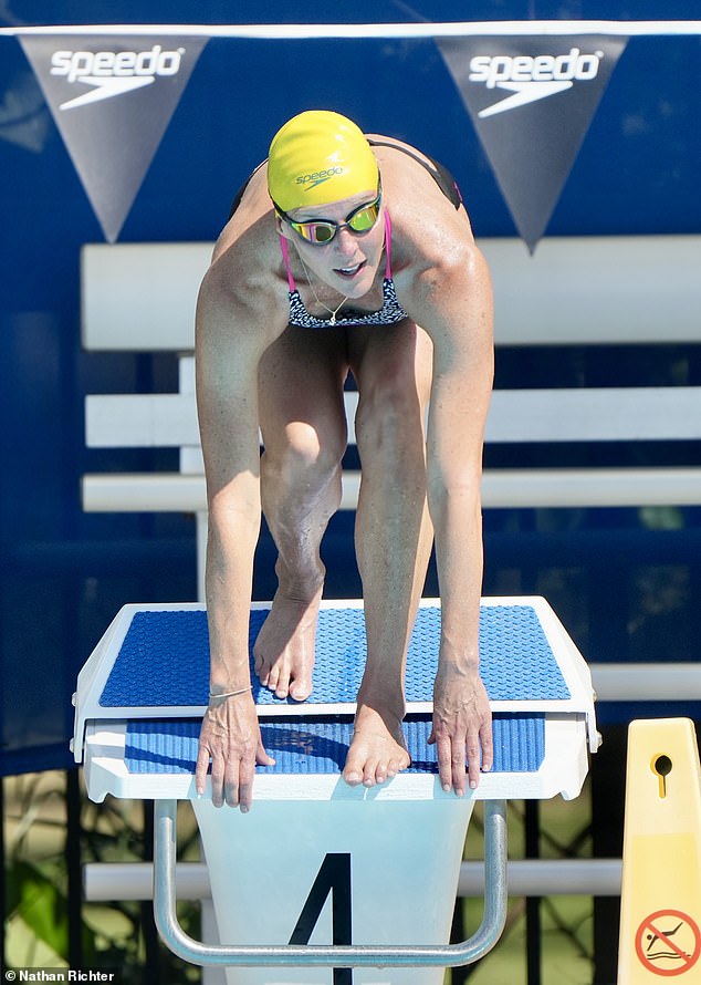 But it was soon time for the big race and Susie looked businesslike as she took to the blocks