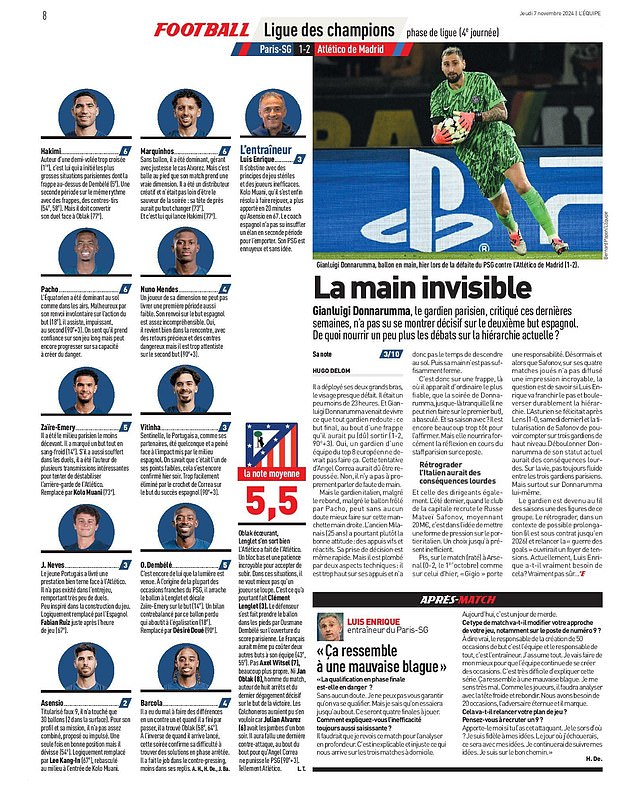 Donnarumma was dubbed 'the invisible hand' and received a brutal review in L'Equipe