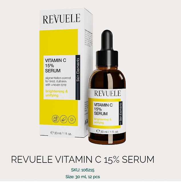 After 12 weeks, participants showed a reduction of around 32 percent on vitamin C. Revuele Vitamin C 15 Percent Serum is available online from £3.99