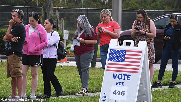 Voters wait in line at a polling place on November 5, 2024 in Orlando, Florida