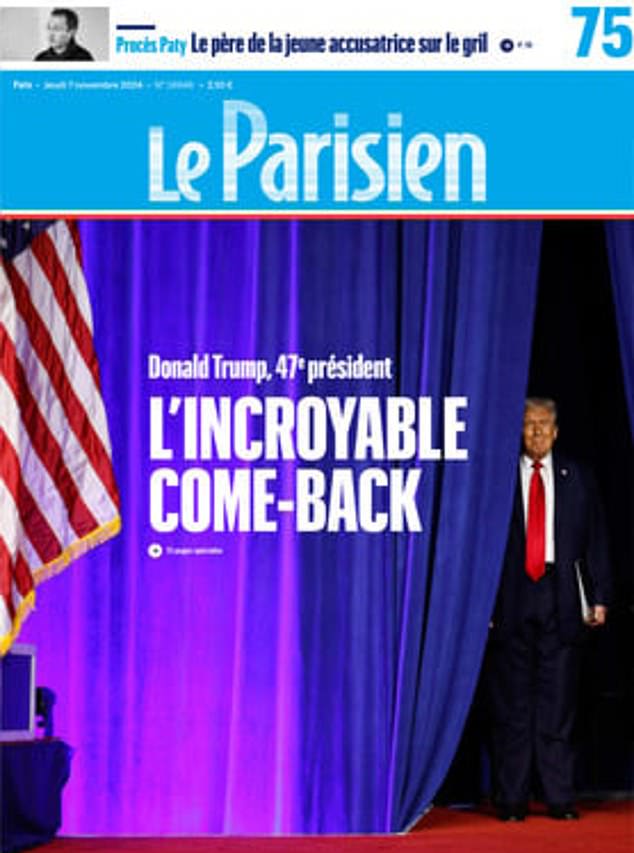 FRANCE: Le Parisien describes Trump's victory on its front page as 'L'Incroyable come-back'