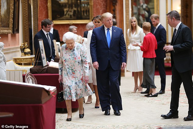 The re-elected president is seen here next to the Queen during a visit to Britain in 2019. He was challenged for running for Her Majesty