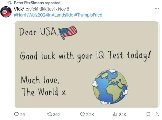 Before the election, Peter FitzSimons shared a post on social media suggesting that those who voted for Trump had low IQ