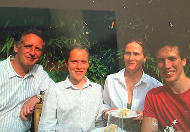 Harry Howard on his 18th birthday with his father John, mother Helen and brother Tom