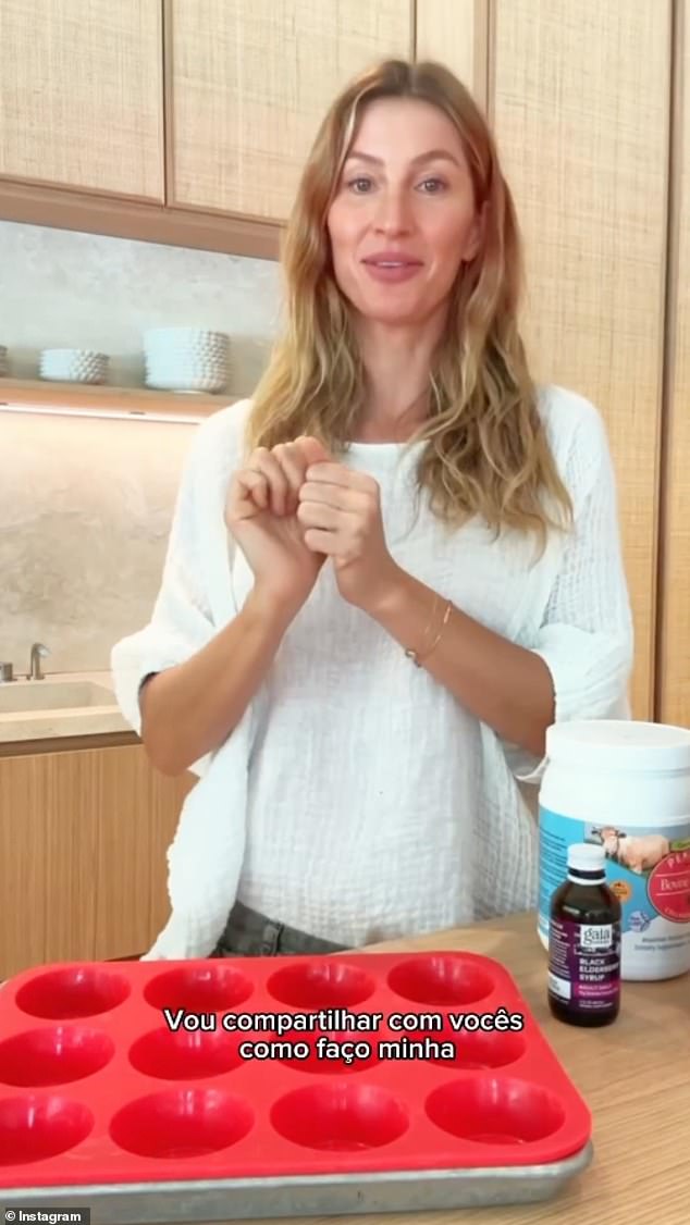 And she often eats her favorite breakfast: banana smoothies. For lunch, she likes pesto chicken lettuce wraps. Gisele explained on Instagram: 'People always ask me what I eat and how I stay fit. Good food is something I am passionate about, and it is essential for a healthy lifestyle'