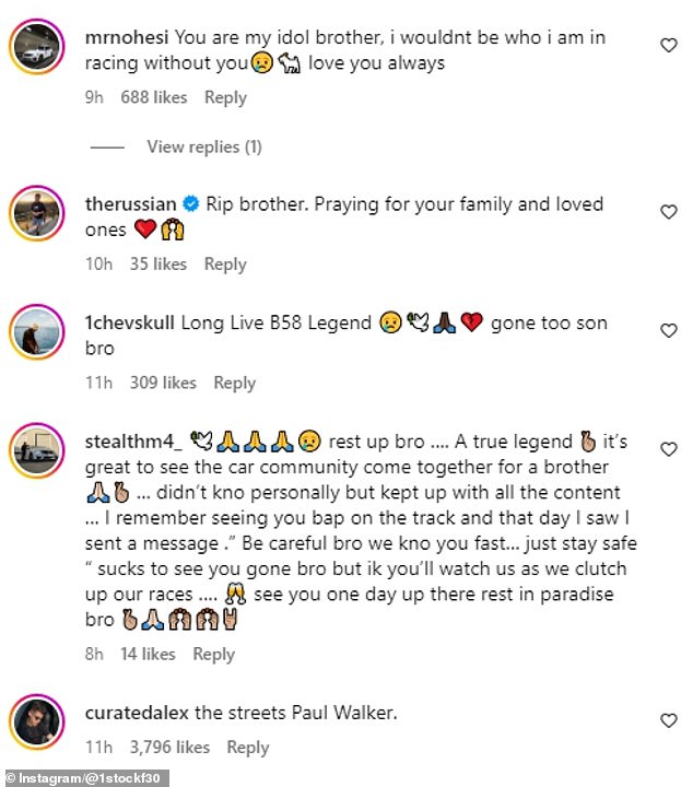 His friends and fans commented on the post and shared their heartbreak over his tragic death