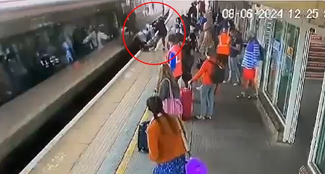 CCTV footage captured the near miss at Banbury train station in June when a buggy carrying a three-month-old child rolled towards the tracks and hit the Cross Country train