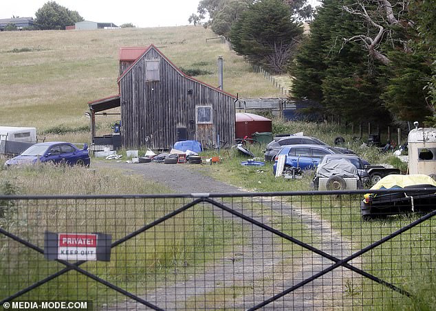 A hut on the Amorosi property in Narre Warren North remains littered with abandoned vehicles