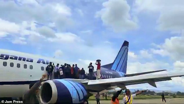 The Boeing 737-500 aircraft, bound for Wamena city, caught fire at Sentani Airport in Jayapura, Papua province, Indonesia on Tuesday