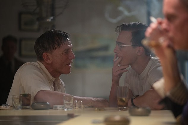 His latest role (left) is a little more heartfelt and fiery, as he plays an American expat in 1940s Mexico City - who becomes entranced by a young man, played by Drew Starkey, 30 (right)