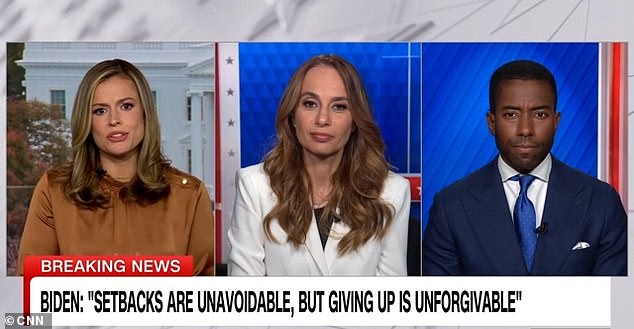 The tirade came after another on-air contributor asked Roginsky (center) if Biden should have dropped out of the race sooner — as if that had been the cause of Trump's victory