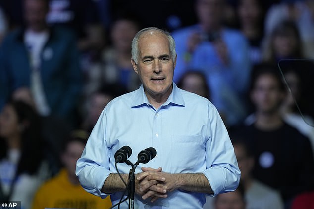 Senator Bob Casey speaks during a campaign rally on October 28 in Philadelphia