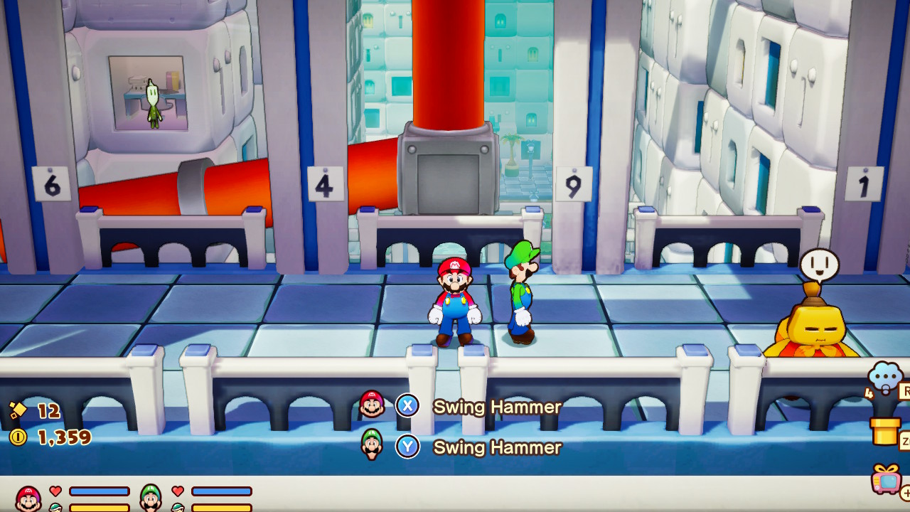 A screenshot from Mario & Luigi: Brothership, showing Mario and Luigi on an outdoor path