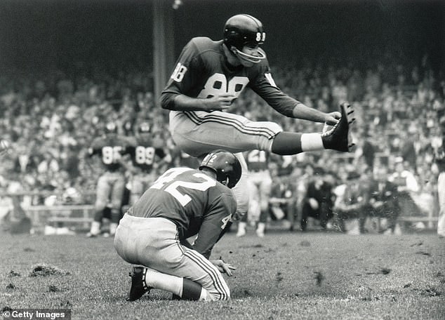 Summerall was a kicker for 10 seasons for the Giants (seen above), Lions and Cardinals