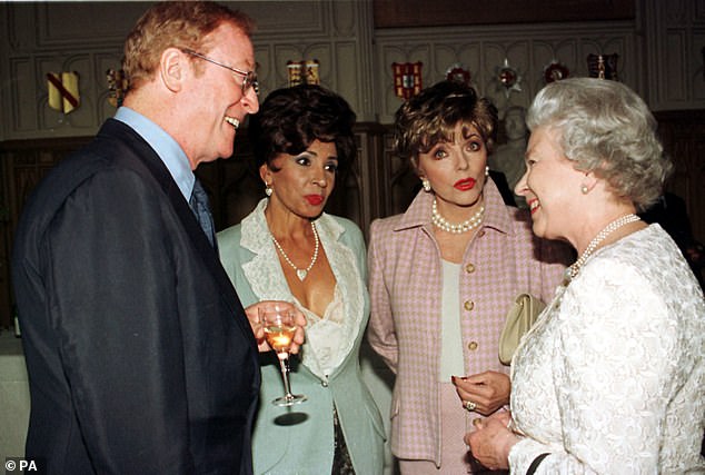 The actor, 91, gives his views on the royal family in his new autobiography, Don't Look Back, You'll Trip Over: My Guide to Life. Above: The star talks to the Queen alongside Shirley Bassey and Joan Collins at Windsor Castle in 1998