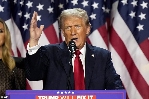 Republican presidential candidate, former President Donald Trump, speaks at an election night watch party on Wednesday