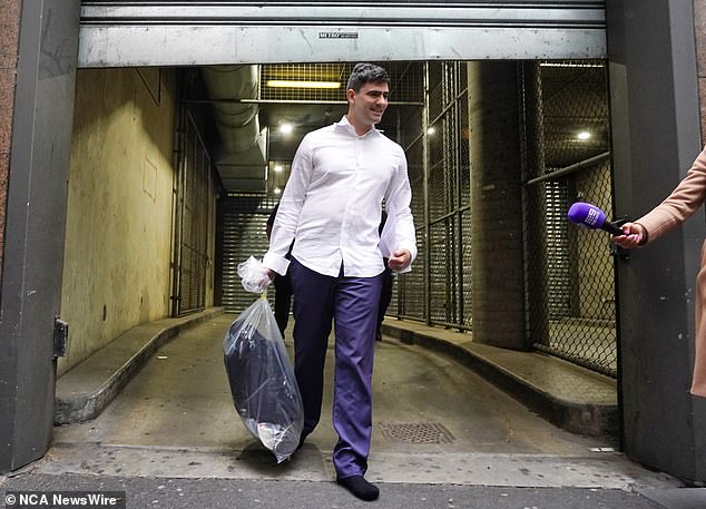 Hersant is pictured leaving the Magistrates Court on Friday after less than an hour in custody