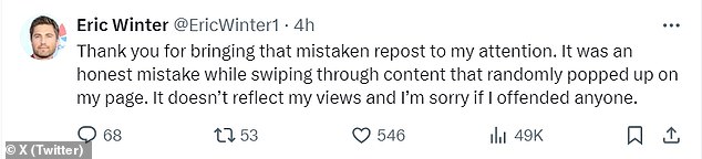 Winter deleted his comments in the aforementioned exchange and returned with a follow-up post clarifying his reasoning for how the pro-Trump content surfaced on his page.