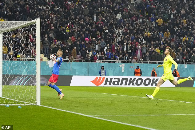 FCSB player Daniel Birligea (left) scored an easy tap-in just six seconds into the second half