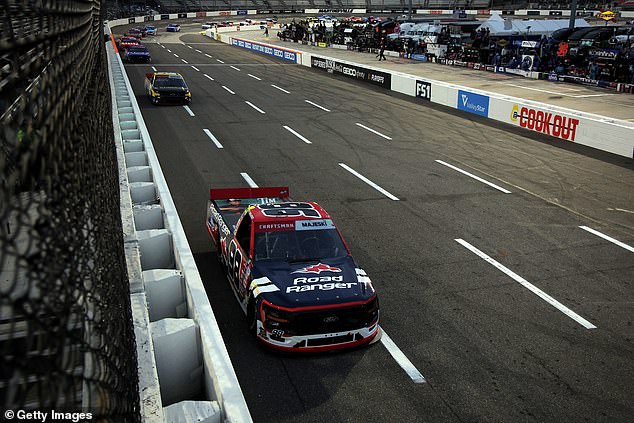 Ty Majeski, driver of the #98 Road Ranger Ford, drives during the NASCAR Craftsman Truck Series Zip Buy Now, Pay Later 200 at Martinsville Speedway on November 1