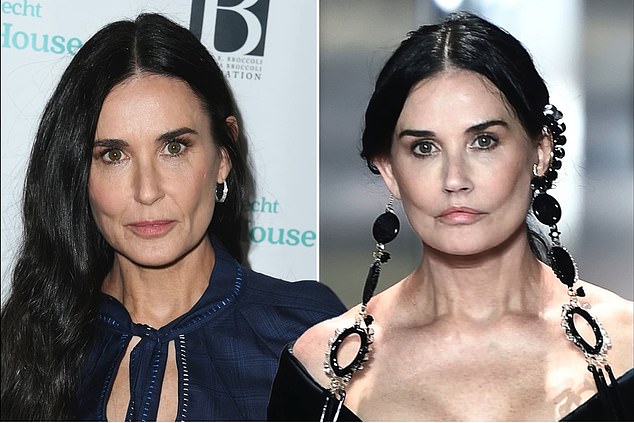 Demi Moore is pictured above in 2019 (left) and in January 2021. She also reportedly underwent surgery to remove her belly fat