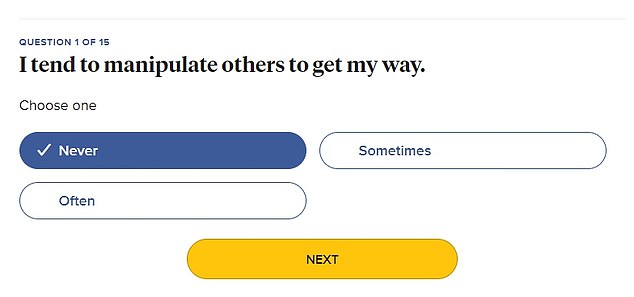 Quiz takers are asked 15 questions and given the choice of never, sometimes or often to answer before giving a score