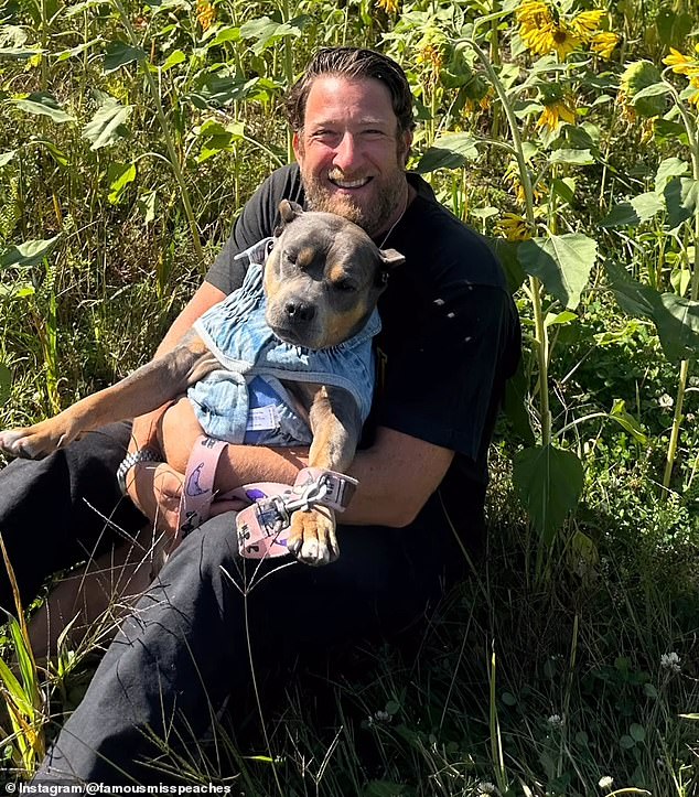 Dave pictured with his rescue dog, Miss Peaches, who he described as the 'lowest maintenance dog'