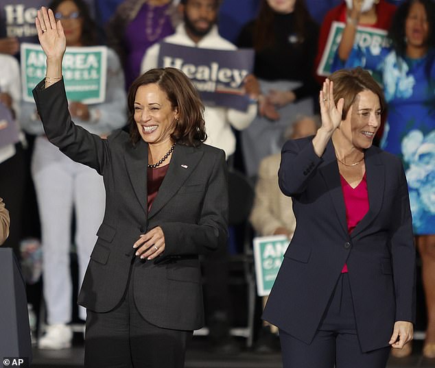 Healey seen with Vice President Kamala Harris at a meeting in November 2022