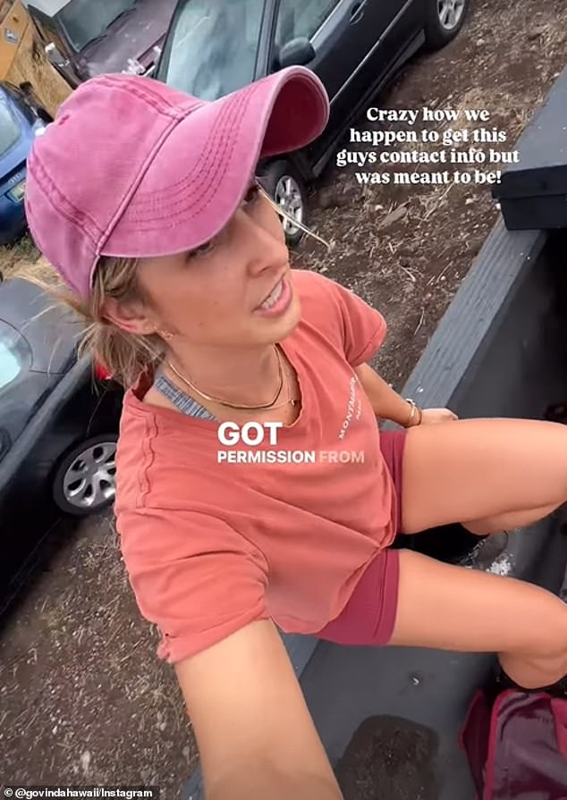 Govinda Hansen and her husband Ben were not the only ones involved in the rescue mission. Caleb Morrison, another avid hiker, later made contact with the couple and explained to the couple that he had climbing equipment that would allow them to reach the troubled goat. Pictured: Govinda explains in an Instagram post how she connected with Morrison while they were on their way to the cliff