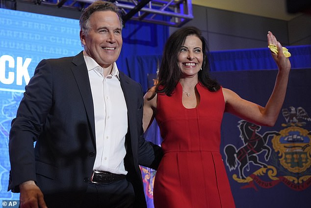 Pennsylvania Republican Senate candidate David McCormick and his wife Dina Powell arrive at an election night campaign party in Pittsburgh on Wednesday, November 6, 2024